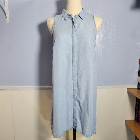 Divided by H&M Size 4 Light Blue Collared Sleeveless Button Up Soft Denim Dress - Picture 1 of 13